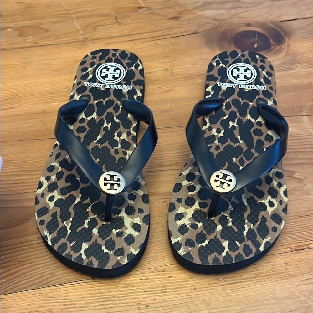 Tory Burch Leopard Pattern Sandals with Black Straps